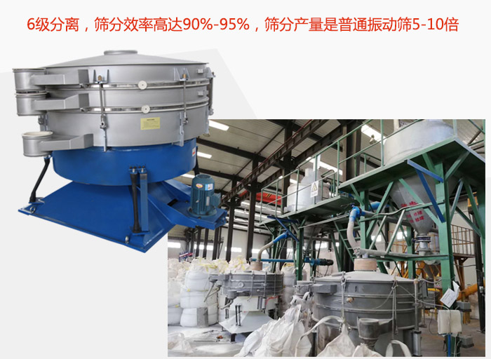 搖擺篩采用6級(jí)分離，篩分效率高達(dá)90%-95%，篩分產(chǎn)量是普通振動(dòng)篩5-10倍