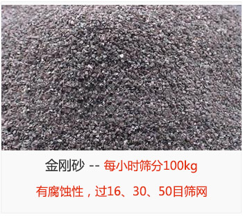 篩分金剛砂每小時100kg，有腐蝕性，過16、30、50目篩網