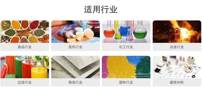 氣流篩粉機適用行業：食品，醫藥，化工，冶金，過濾，陶瓷，塑料，磁性材質等行業。